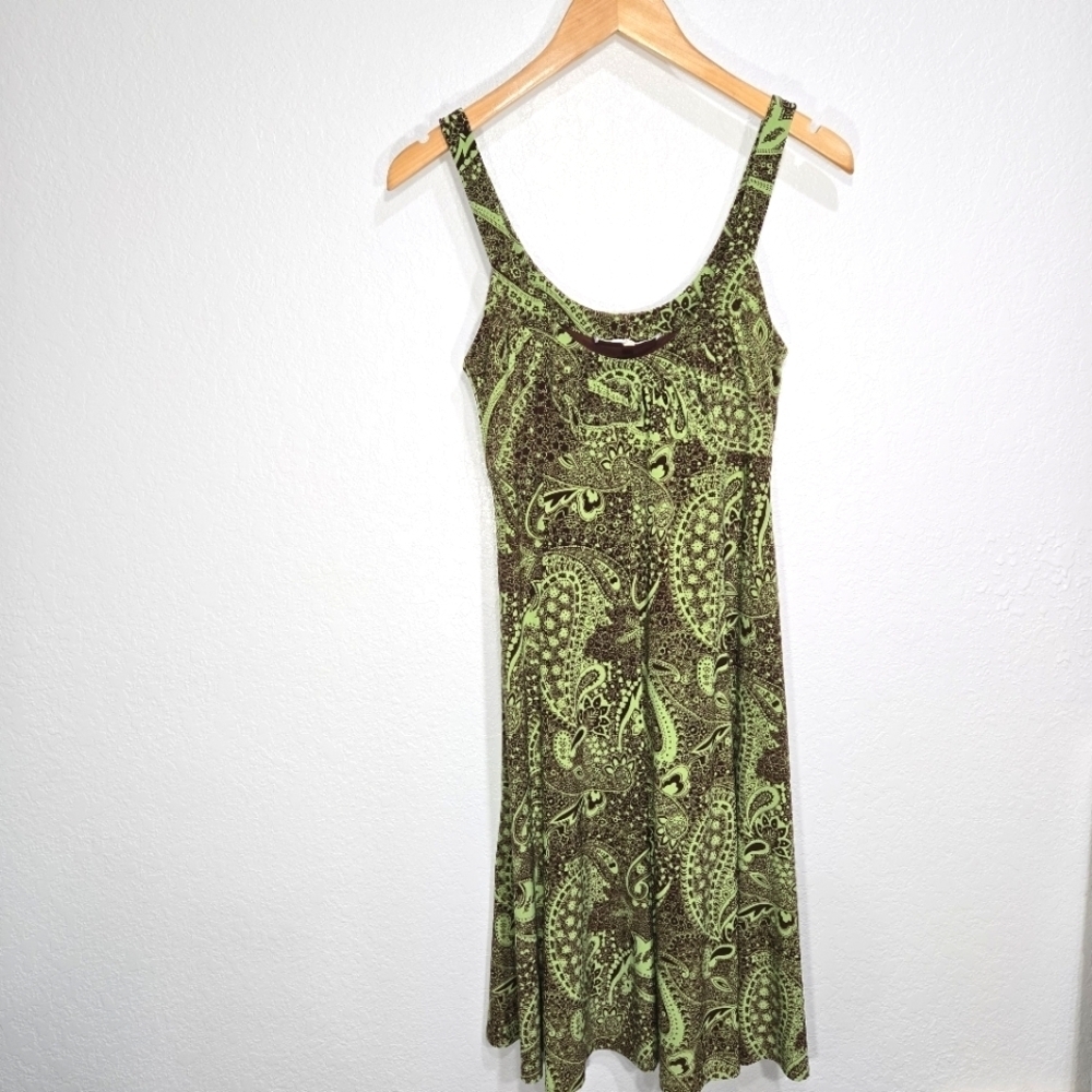 Evan-Picone 4 Y2K Green Brown Paisley Floral Stretchy Dress